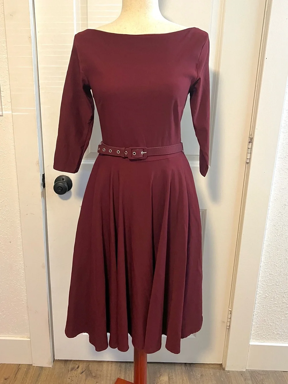 poshmark burgundy dress Unique Vintage | Dresses | Unique Vintage Devon Swing Style Bateau Neck  Belted Burgundy Dress